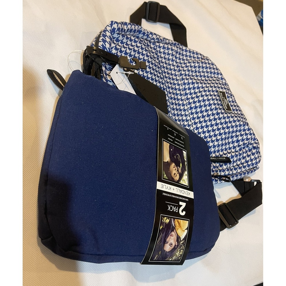 KENDALL & KYLIE 2 PACK BACKPACK Solid Navy & Blue/White Check Print $60 NEW - Picture 5 of 11